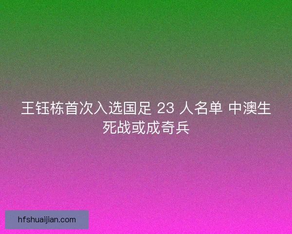 王钰栋首次入选国足 23 人名单 中澳生死战或成奇兵