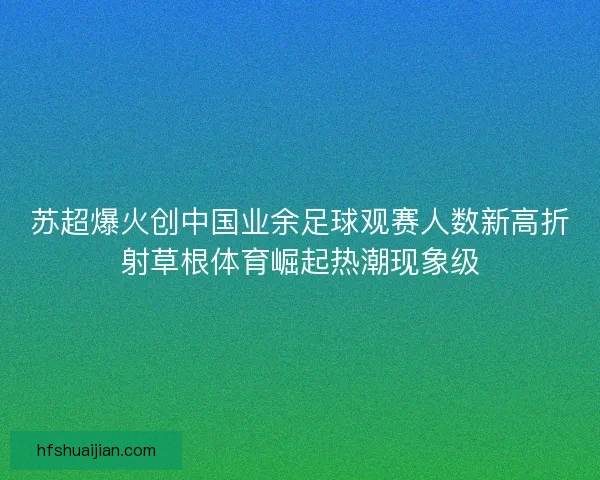 苏超爆火创中国业余足球观赛人数新高折射草根体育崛起热潮现象级